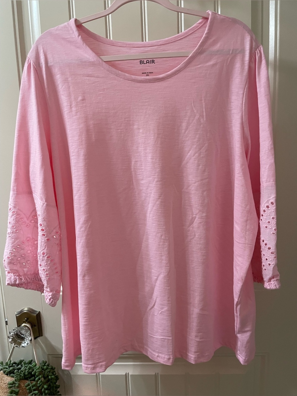 Blair Light Pink Long-Sleeve Eyelet Sleeve Knit Top